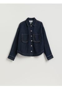 Reserved - Koszula z falbankami - granatowy. Typ kołnierza: kołnierz z falbankami. Kolor: niebieski. Materiał: bawełna, tkanina #1