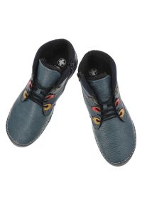 Granatowe Trzewiki Rieker Ocieplane Buty Damskie. Okazja: na co dzień. Kolor: niebieski. Materiał: skóra ekologiczna, dzianina. Szerokość cholewki: normalna. Wzór: kolorowy. Styl: casual #7