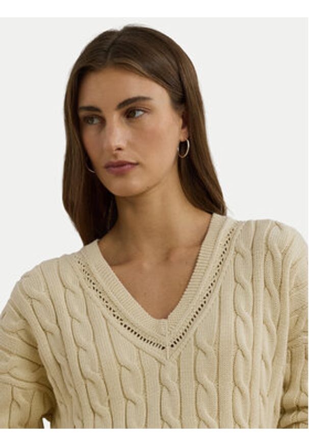 Lauren Ralph Lauren - LAUREN RALPH LAUREN Sweter 200971374002 Beżowy Relaxed Fit. Kolor: beżowy. Materiał: bawełna