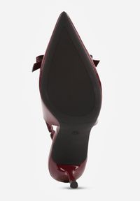 Renee - Bordowe Lakierowane Sandały Szpilki Vices Typu Slingback z Kokardą Dorozia. Okazja: na co dzień, na spotkanie biznesowe. Kolor: czerwony. Materiał: lakier. Obcas: na szpilce. Styl: klasyczny, casual, biznesowy, elegancki. Wysokość obcasa: średni #4