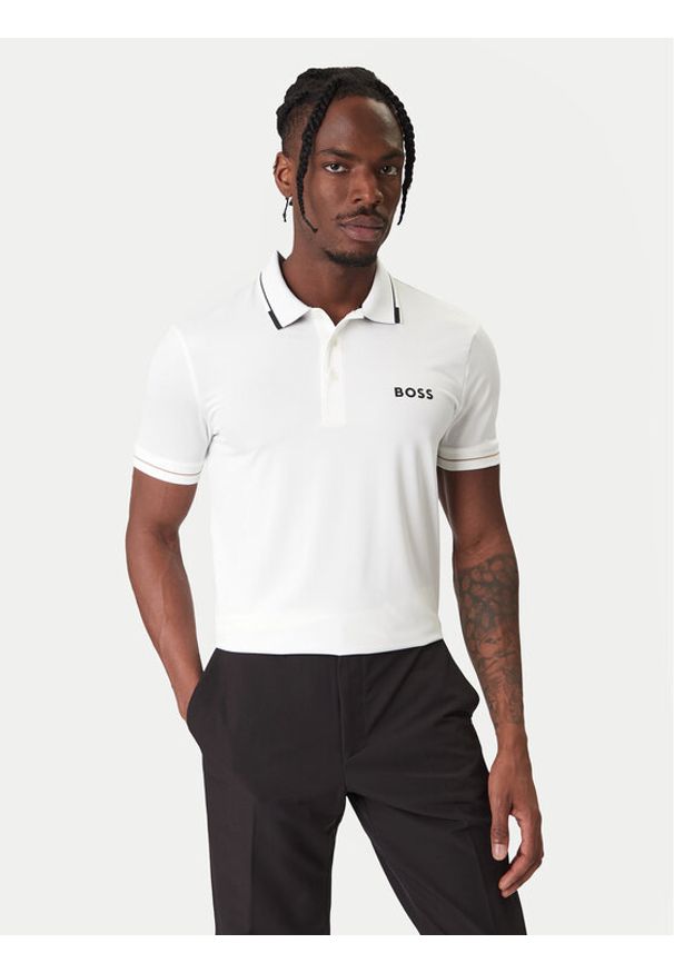 BOSS Polo Paul Pro 50506203 Biały Slim Fit. Typ kołnierza: polo. Kolor: biały. Materiał: syntetyk
