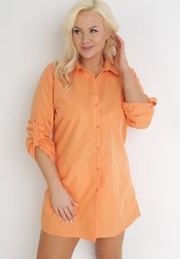 Born2be - Pomarańczowa Gładka Koszula z Podpinanymi Rękawami Efrata. Kolekcja: plus size. Kolor: pomarańczowy. Długość rękawa: długi rękaw. Długość: długie. Wzór: gładki. Styl: klasyczny #5