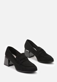 Renee - Czarne Półbuty w Stylu Mokasynów na Obcasie z Wkładką ze Skóry Naturalnej Gavime. Nosek buta: okrągły. Kolor: czarny. Materiał: skóra. Sezon: wiosna, jesień. Obcas: na obcasie. Wysokość obcasa: średni #5