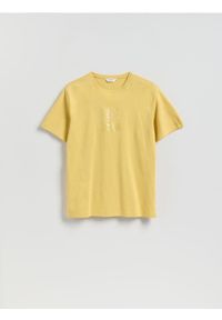 Reserved - T-shirt regular z bawełny merceryzowanej - jasnożółty. Kolor: żółty. Materiał: bawełna #1