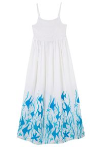 bonprix - Długa sukienka z lejącej wiskozy. Kolor: biały. Materiał: wiskoza. Wzór: nadruk. Sezon: lato. Długość: maxi #1