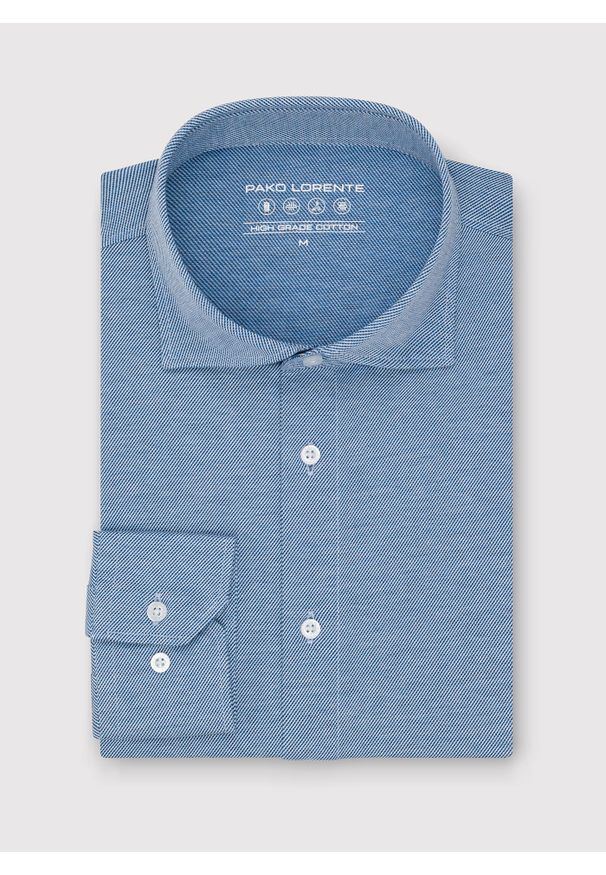 Pako Lorente - PAKO LORENTE - Jasnoniebieska dzianinowa koszula męska. Typ kołnierza: kołnierzyk włoski. Kolor: niebieski. Materiał: dzianina. Długość rękawa: długi rękaw. Długość: długie. Wzór: melanż