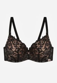 Born2be - Czarno-Beżowy Koronkowy Biustonosz z Kokardką Nealenia. Kolor: czarny. Materiał: koronka. Wzór: koronka #2