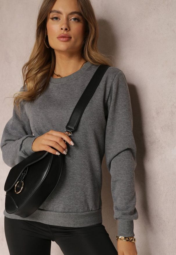Renee - Ciemnoszara Bluza Diyo. Kolor: szary. Materiał: jeans, polar, materiał. Długość rękawa: długi rękaw. Długość: długie. Wzór: jednolity, prążki. Sezon: jesień, zima. Styl: klasyczny