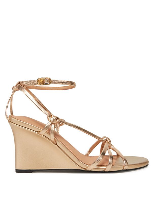 TOMMY HILFIGER - Tommy Hilfiger Sandały Metal Leather Knots Wedge Sandal FW0FW08801 Złoty. Kolor: złoty. Materiał: skóra