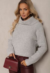 Renee - Jasnoszary Klasyczny Golf z Wełną i Obszernym Kołnierzem Zemilda. Okazja: na co dzień. Typ kołnierza: golf. Kolor: szary. Materiał: wełna. Długość rękawa: długi rękaw. Długość: długie. Styl: klasyczny #3