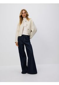 Reserved - Kurtka handmade z wełną - kremowy. Kolor: kremowy. Materiał: wełna #1