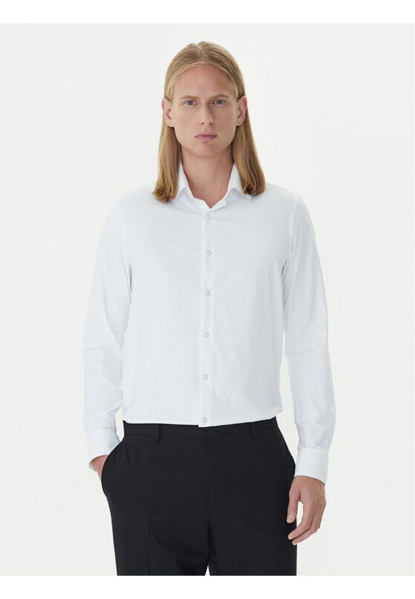 Calvin Klein Koszula LV019EU025 Biały Slim Fit. Kolor: biały. Materiał: syntetyk