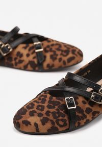 Renee - Panterkowe Balerinki Vices Mary Jane z Wkładką ze Skóry Naturalnej Rilomia. Okazja: na co dzień. Zapięcie: pasek. Materiał: skóra. Styl: casual, elegancki