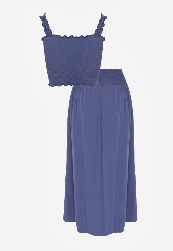 Renee - Granatowy 2-częściowy Bawełniany Komplet z Długą Spódnicą i Elastycznym Topem Diomastis. Kolor: niebieski. Materiał: bawełna. Wzór: gładki