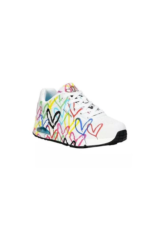 skechers - Buty na co dzień damskie SKECHERS SPREAD THE LOVE zdobienie w serca. Okazja: na co dzień. Kolor: biały, wielokolorowy, różowy. Wzór: aplikacja