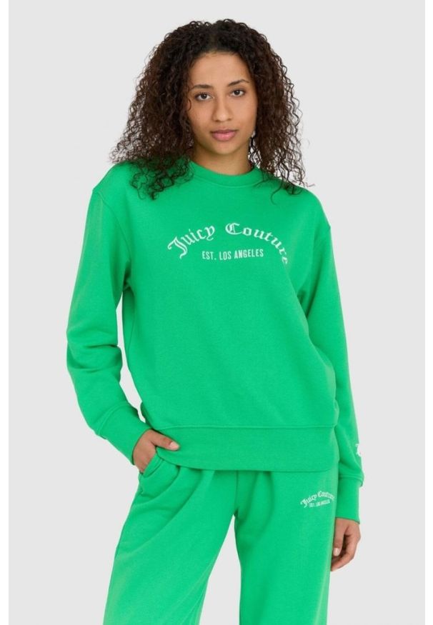 Juicy Couture - JUICY COUTURE Zielona bluza damska saoirse recycled z haftowanym logo, Rozmiar S. Kolor: zielony. Wzór: haft