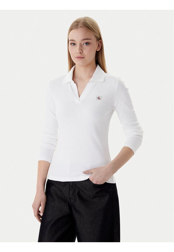 Calvin Klein Bluzka Ls Woven Label LV047E203G Biały Slim Fit. Kolor: biały. Materiał: bawełna