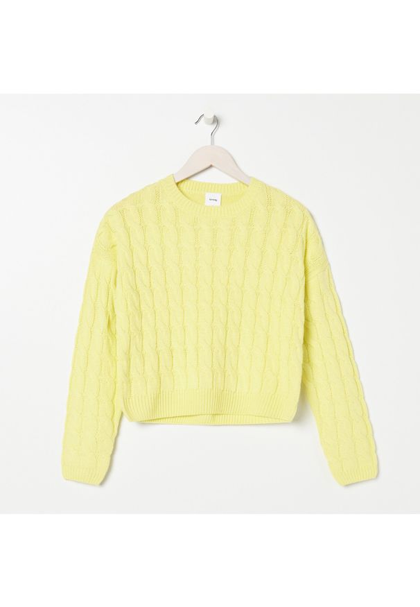 Sinsay - Sweter w warkoczowy splot - Żółty. Kolor: żółty. Wzór: ze splotem