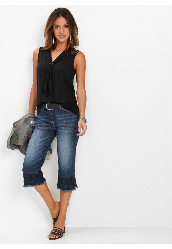 bonprix - Top z krawatką. Kolor: czarny. Styl: elegancki