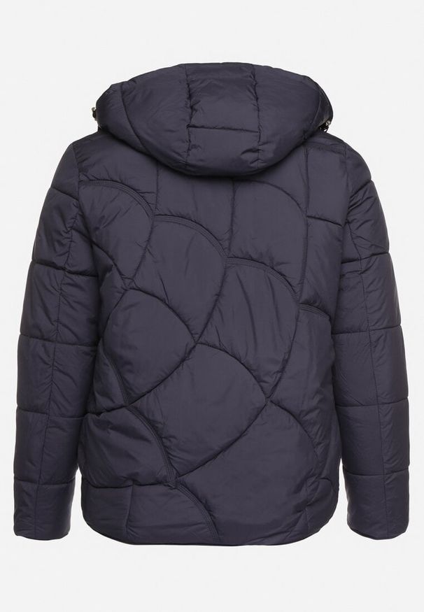 Born2be - Granatowa Pikowana Kurtka z Kieszeniami i Kapturem z Możliwością Odpięcia Nikigala. Okazja: na co dzień, na spacer. Kolekcja: plus size. Kolor: niebieski. Materiał: jeans, materiał. Styl: elegancki, casual