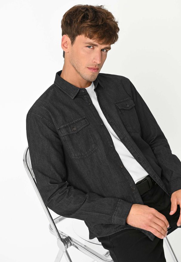 Volcano - Koszula jeansowa, Regular Fit, K-TENY. Okazja: na co dzień. Materiał: jeans. Styl: klasyczny, casual