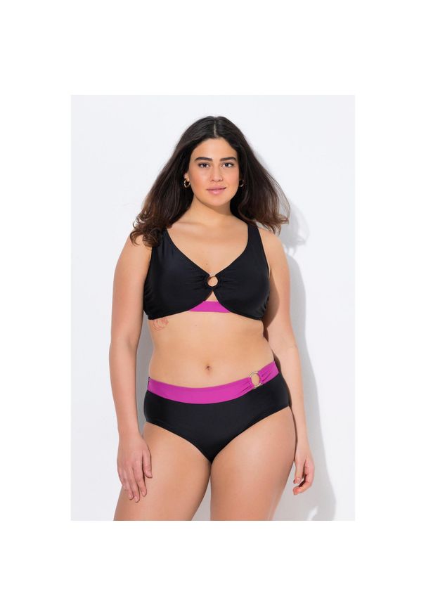 ULLA POPKEN - Damskie Bikini ozdobny pierścien miękkie miseczki regulowane ramiączka. Kolekcja: plus size. Kolor: czarny. Materiał: elastan, poliamid, materiał