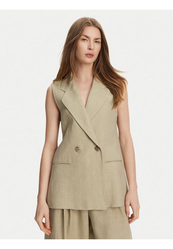 Marella Kamizelka Dramma 2513281012200 Khaki Regular Fit. Kolor: brązowy. Materiał: len
