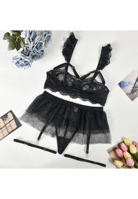 Intica - Komplet bielizny tiulowej z koronką na wyjątkowe okazje Alise. Kolor: czarny. Materiał: tiul, koronka. Wzór: koronka