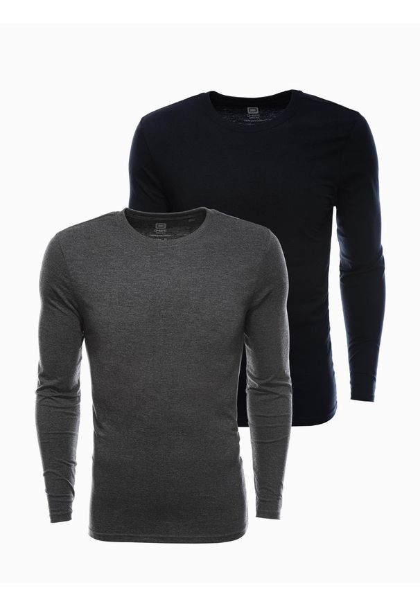 Ombre Clothing - Zestaw longsleeve męski z długim rękawem 2-pak - mix V2 Z43 - XXL. Kolor: czarny. Materiał: skóra, materiał, bawełna. Długość rękawa: długi rękaw. Długość: długie. Wzór: aplikacja, gładki, jednolity