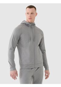 4f - 4F Bluza treningowa szybkoschnąca męska - szara XXL. Okazja: na co dzień. Typ kołnierza: kaptur. Kolor: szary. Materiał: dzianina, włókno, syntetyk, materiał, elastan. Długość rękawa: raglanowy rękaw. Wzór: gładki, ze splotem. Styl: sportowy, casual. Sport: fitness