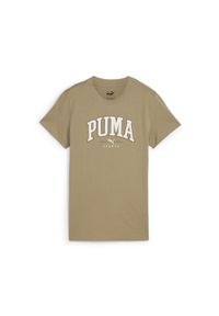 Puma - Damska koszulka z nadrukiem PUMA SQUAD PUMA Oak Branch Beige. Kolor: beżowy. Wzór: nadruk