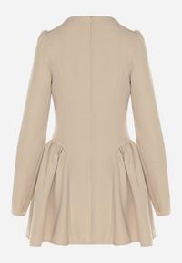 Born2be - Beżowa Koktajlowa Sukienka o Rozkloszowanym Kroju z Falbankami i Gorsetem Farian. Typ kołnierza: kołnierz z falbankami, dekolt gorset. Kolor: beżowy. Długość rękawa: długi rękaw. Typ sukienki: gorsetowe. Styl: wizytowy #5