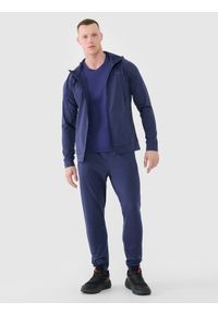 4f - 4F Bluza treningowa szybkoschnąca męska - grananatowa S. Okazja: na co dzień. Typ kołnierza: kaptur. Kolor: niebieski. Materiał: materiał, syntetyk, dzianina, włókno, elastan. Długość rękawa: raglanowy rękaw. Wzór: ze splotem, jednolity, gładki. Styl: sportowy, casual #2
