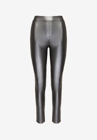 Born2be - Ciemnoszare Legginsy z Ekoskóry z Wysokim Stanem i Wsuwanymi Kieszeniami Rievalia. Stan: podwyższony. Kolor: szary. Materiał: skóra. Sezon: zima #6