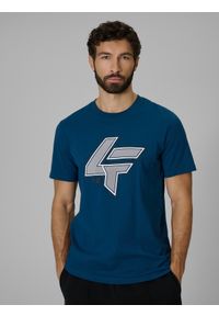 4f - 4F T-shirt regular z nadrukiem męski - turkusowa XXL. Okazja: na co dzień. Kolor: turkusowy. Materiał: materiał. Długość rękawa: krótki rękaw. Długość: krótkie. Wzór: nadruk. Styl: casual, klasyczny #1