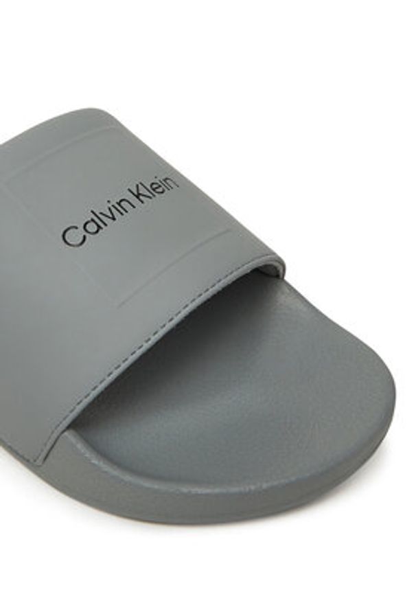 Calvin Klein Klapki Pool Slide W/ Ck Square HM0HM01754 Szary. Kolor: szary. Materiał: skóra