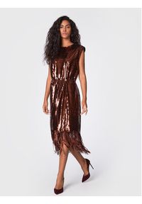 TwinSet - TWINSET Sukienka koktajlowa 222TT205D Brązowy Regular Fit. Kolor: brązowy. Materiał: syntetyk. Styl: wizytowy #4