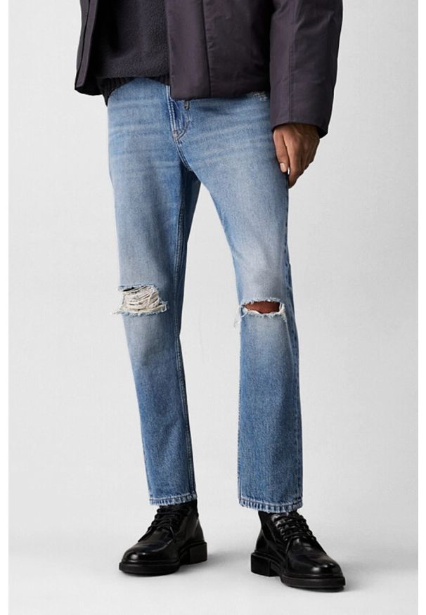 Calvin Klein - CALVIN KLEIN Błękitne męskie jeansy Dad Jean, Rozmiar 34. Okazja: na co dzień. Kolor: niebieski. Długość: długie. Styl: casual, elegancki