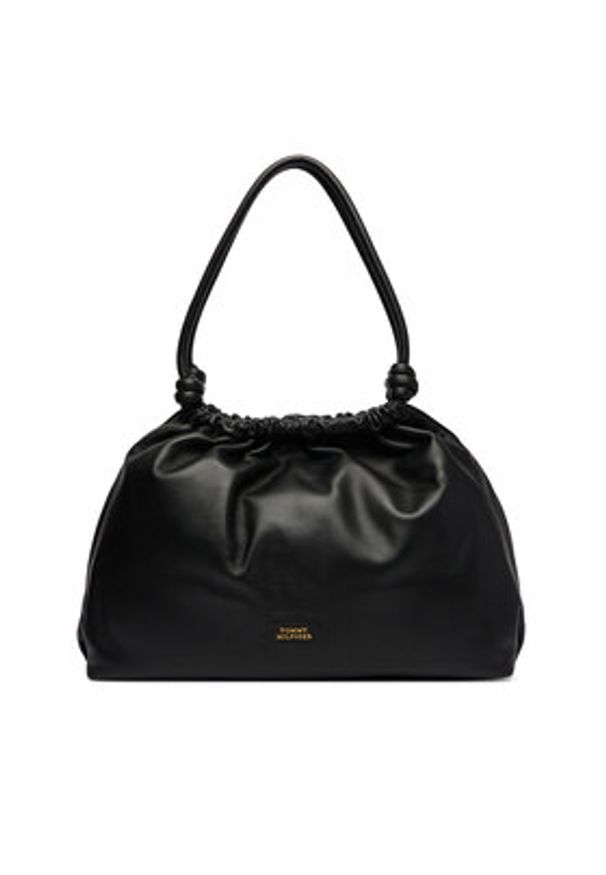 TOMMY HILFIGER - Tommy Hilfiger Torebka Th Soft Leather Hobo AW0AW18376 Czarny. Kolor: czarny. Materiał: skórzane