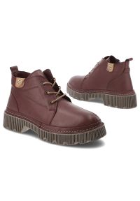 Bordowe Botki Artiker Ocieplane Obuwie Damskie. Okazja: na co dzień. Zapięcie: sznurówki. Kolor: czerwony. Materiał: skóra. Styl: klasyczny, casual #5