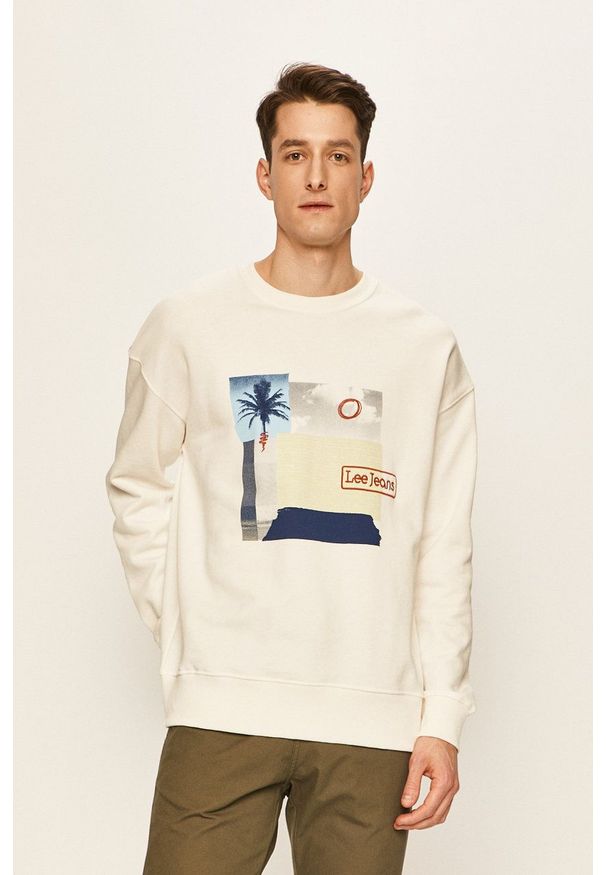 Lee - Bluza. Kolor: biały. Materiał: dzianina