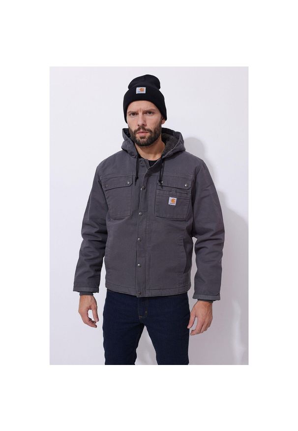 Kurtka turystyczna męska Carhartt Washed Duck Sherpa Utility ocieplana. Kolor: szary