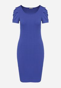 Born2be - Niebieska Sukienka o Dopasowanym Kroju z Bufiastymi Rękawami Aravitia. Okazja: na co dzień. Kolor: niebieski. Typ sukienki: dopasowane, proste. Styl: casual #3