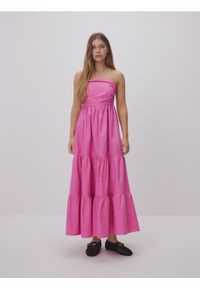 Reserved - Sukienka maxi z falbanami - pastelowy róż. Kolor: różowy. Materiał: tkanina, bawełna. Długość: maxi