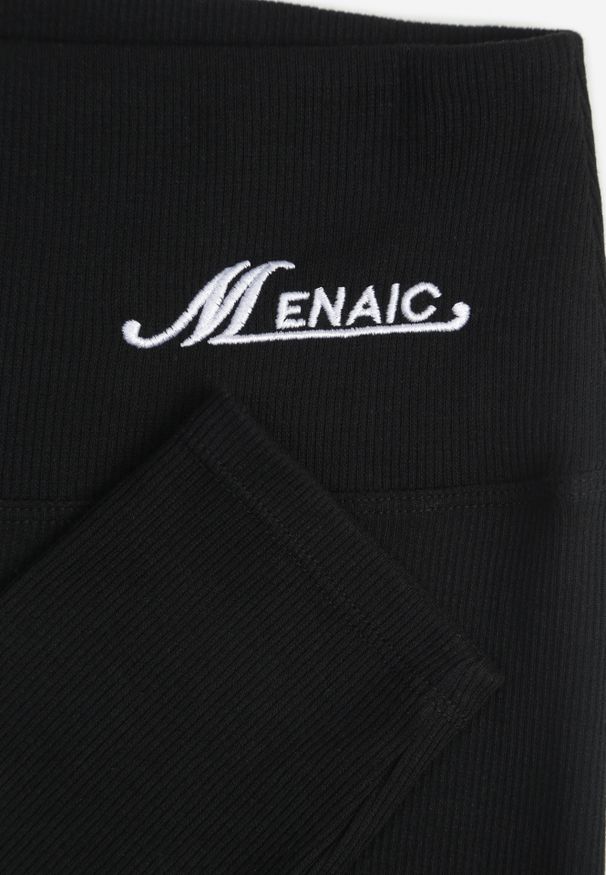 Renee - Czarne Prążkowane Legginsy High Waist z Haftowanym Napisem z Boku Eunedeia. Okazja: na co dzień. Stan: podwyższony. Kolor: czarny. Materiał: prążkowany. Długość: krótkie. Wzór: napisy, haft. Styl: elegancki, casual