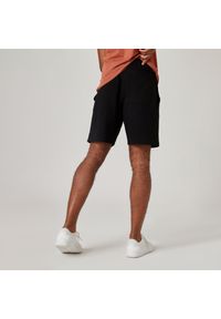 DOMYOS - Spodenki fitness męskie Domyos 500 Essentials. Kolor: czarny. Materiał: włókno, bawełna, materiał. Sport: fitness