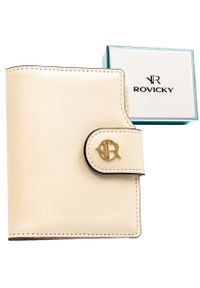 ROVICKY - Beżowy portfel damski ze skóry ekologicznej zamykany na zatrzask i suwak - Rovicky. Kolor: beżowy. Materiał: skóra ekologiczna #1