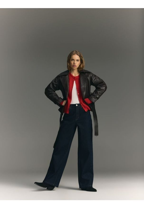 Reserved - Kardigan z wełną alpaki - czerwony. Kolor: czerwony. Materiał: wełna