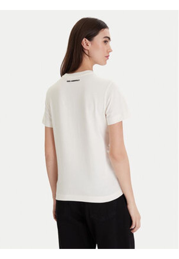 Karl Lagerfeld - KARL LAGERFELD T-Shirt A1W17126 Écru Regular Fit. Typ kołnierza: dekolt w karo. Materiał: bawełna