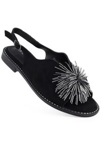 POTOCKI - Sandały damskie zabudowane z cekinami czarne Potocki 43349. Kolor: czarny. Materiał: tkanina #1